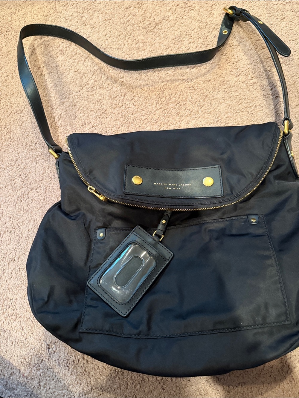 Marc by Marc Jacobs Black Nylon Crossbody Bag with Gold Hardware
